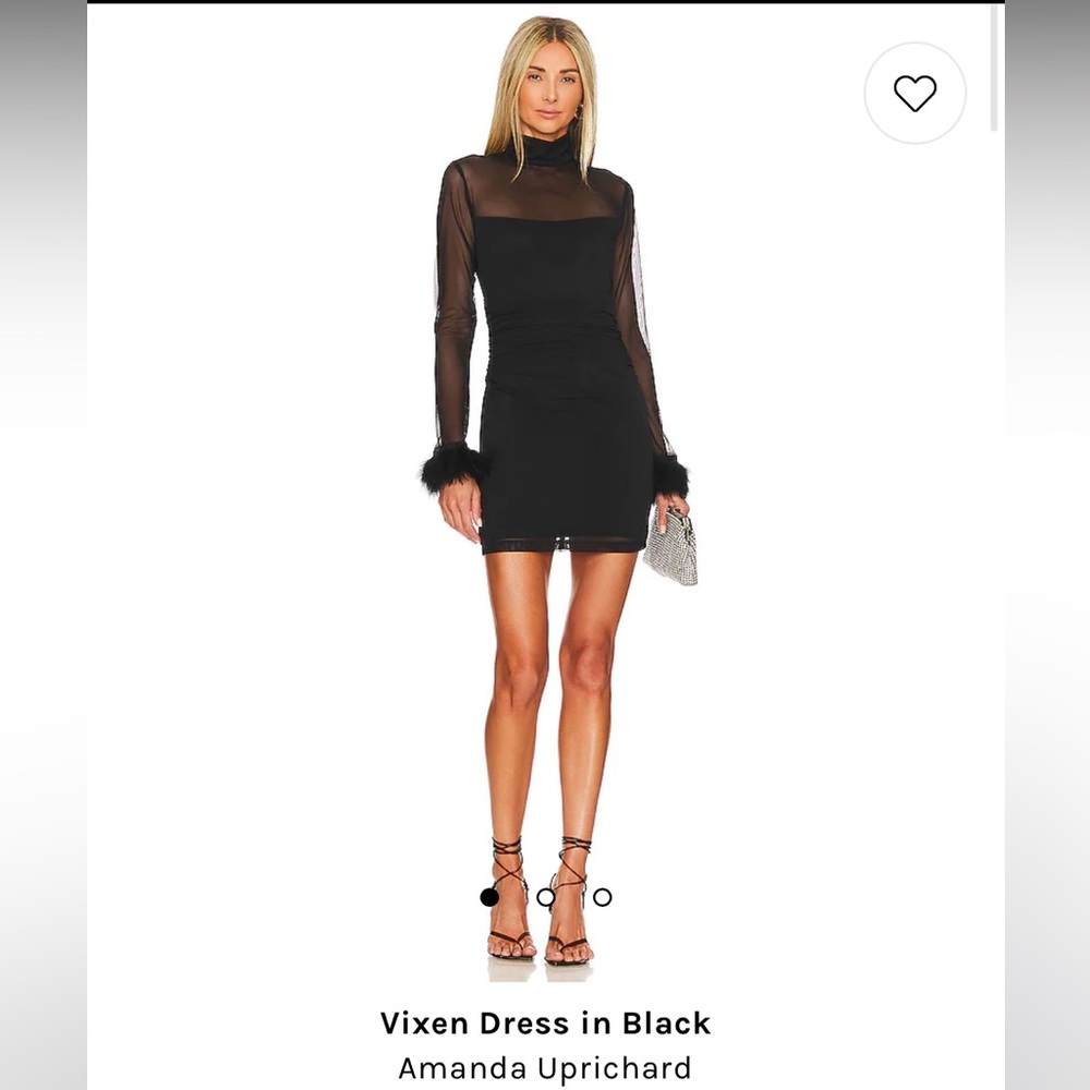 NWT Amanda Uprichard Vixen mesh and feather wrist accent mini dress